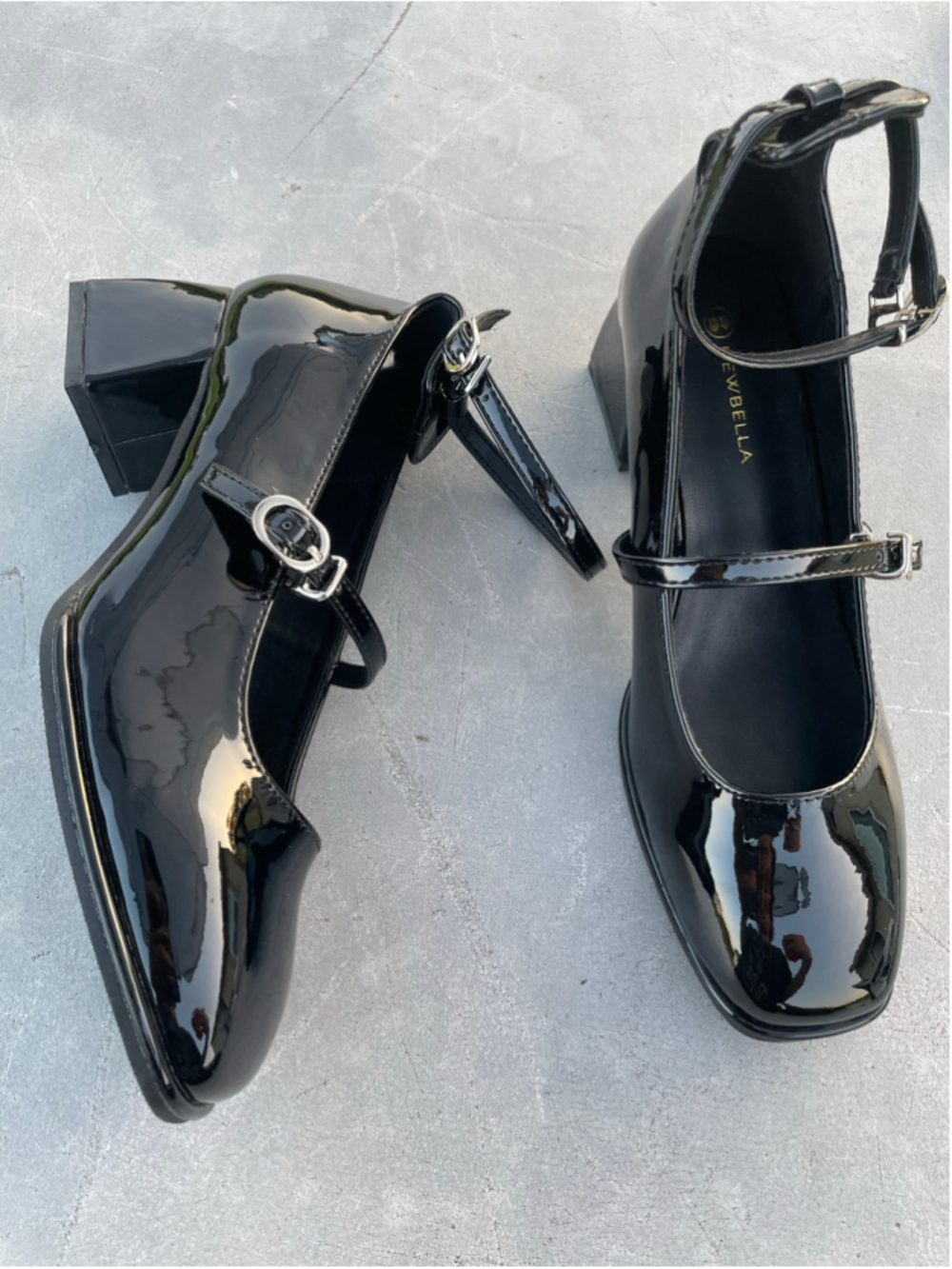 Women's Newbella Black Patent Mary Jane Block Heels